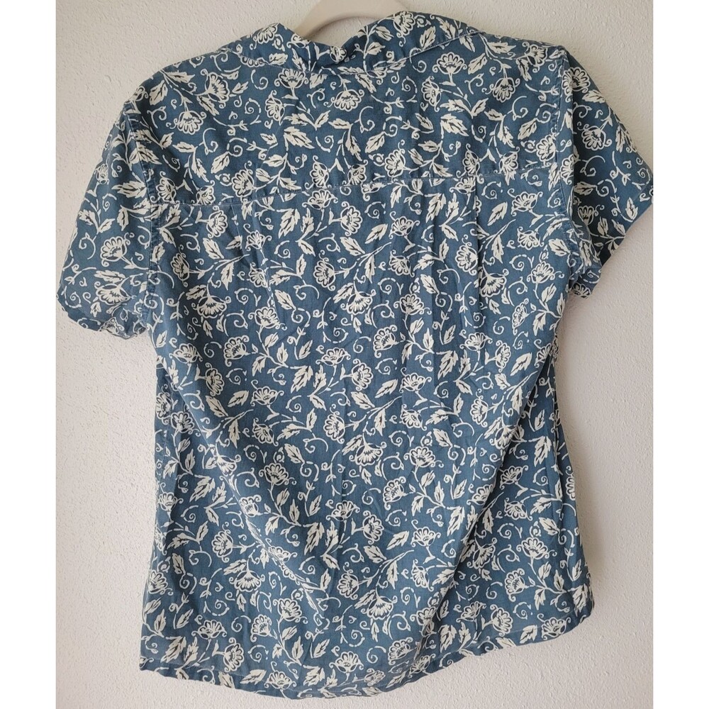 Blue White Floral Button Up Shirt 100% Cotton Cottagecore Women's Small L.L.Bean - Picture 2 of 6